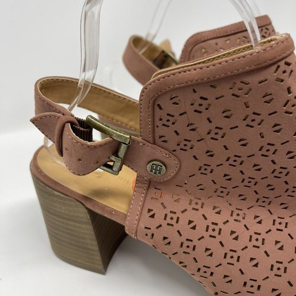 Tommy Hilfiger Womens Pink Peep Toe Bootie Sling Back Stacked Heel - Picture 6 of 7
